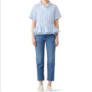 Tome NYC blue stripe cabana  button down peplum top 6‎